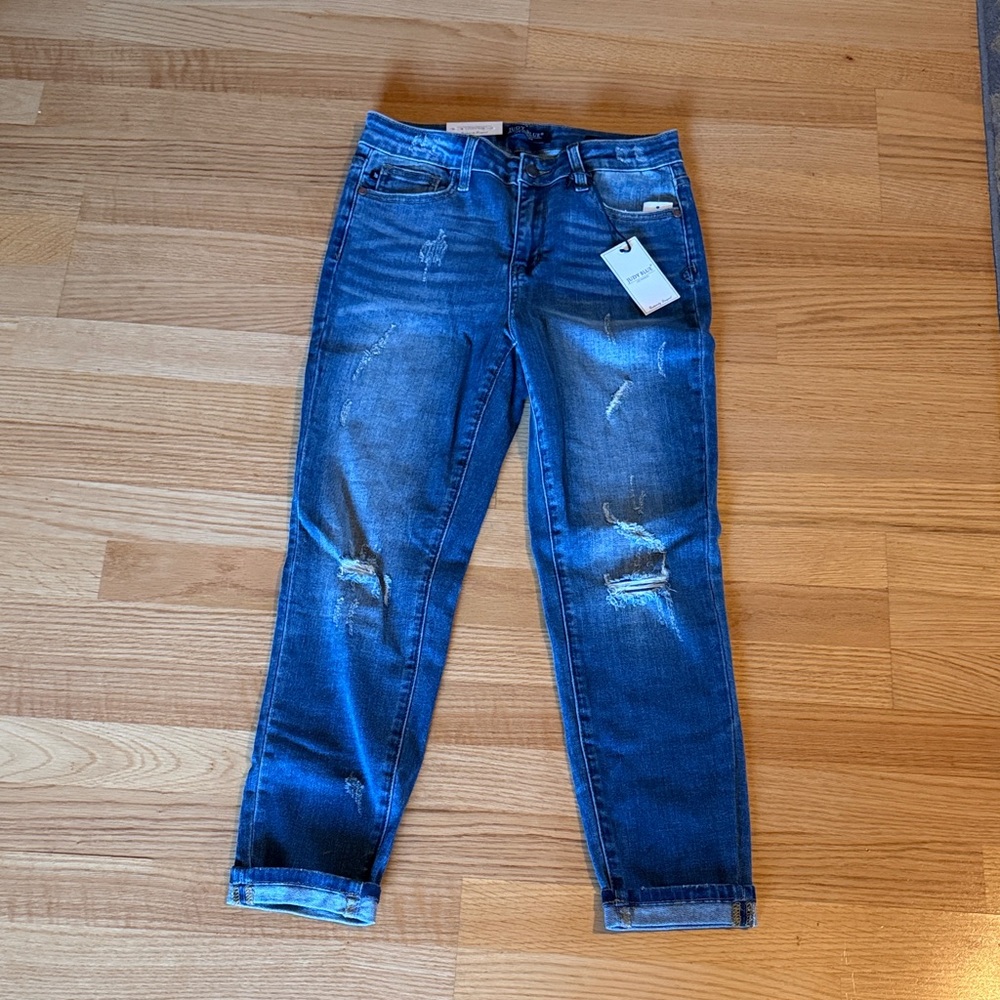 Judy Blue Dark Wash Distressed Relaxed Jeans